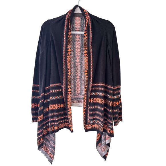 Anthropologie Guinevere Alsace Open Front Cardigan Black Orange Size M - Picture 4 of 15